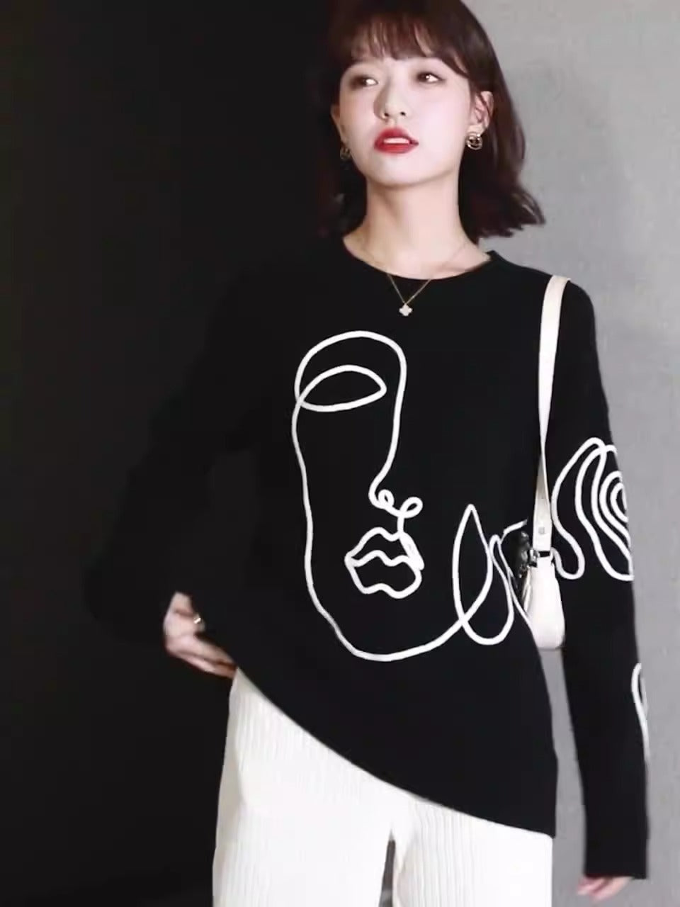 Linda knit shirt with abstract sweater - VEDA AKIRA