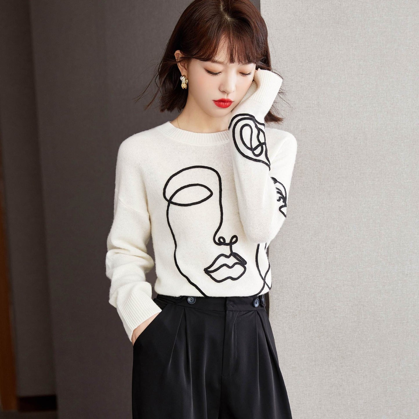 Linda knit shirt with abstract sweater - VEDA AKIRA