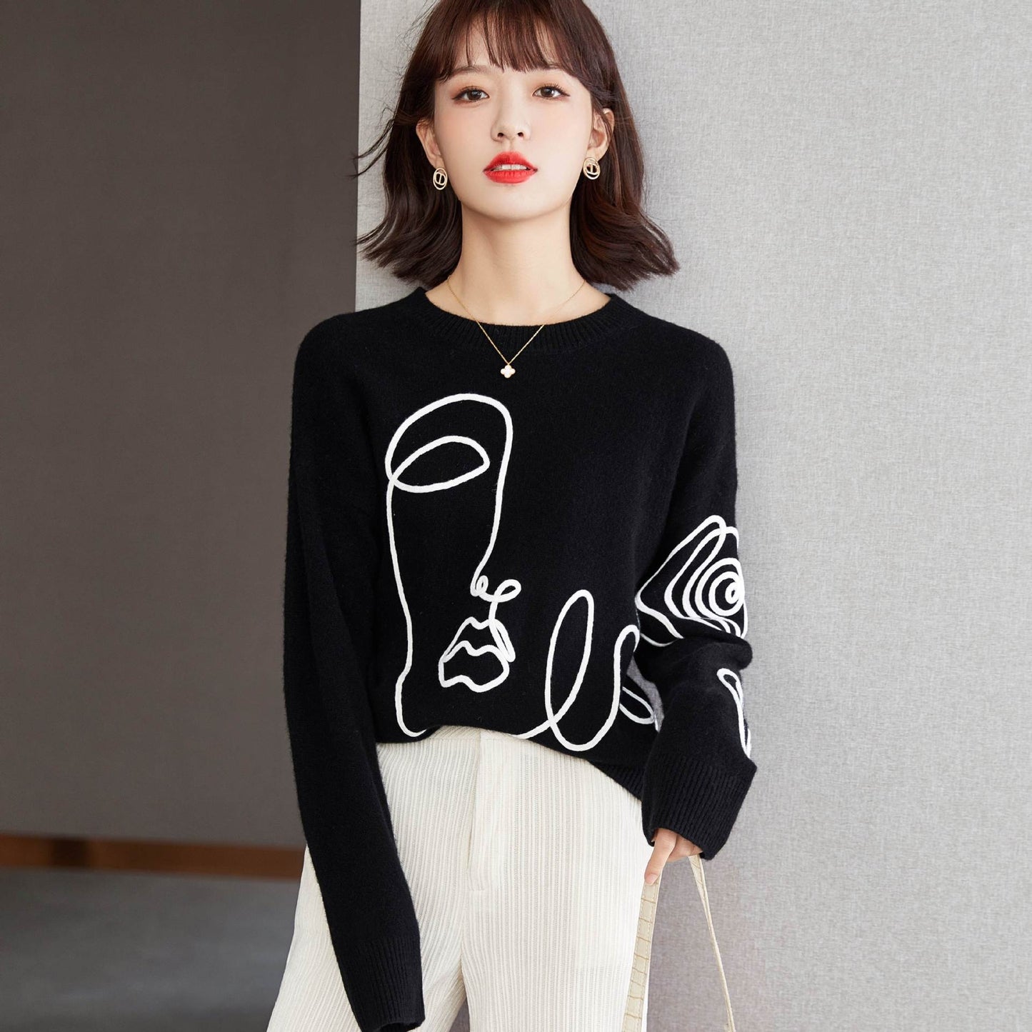 Linda knit shirt with abstract sweater - VEDA AKIRA