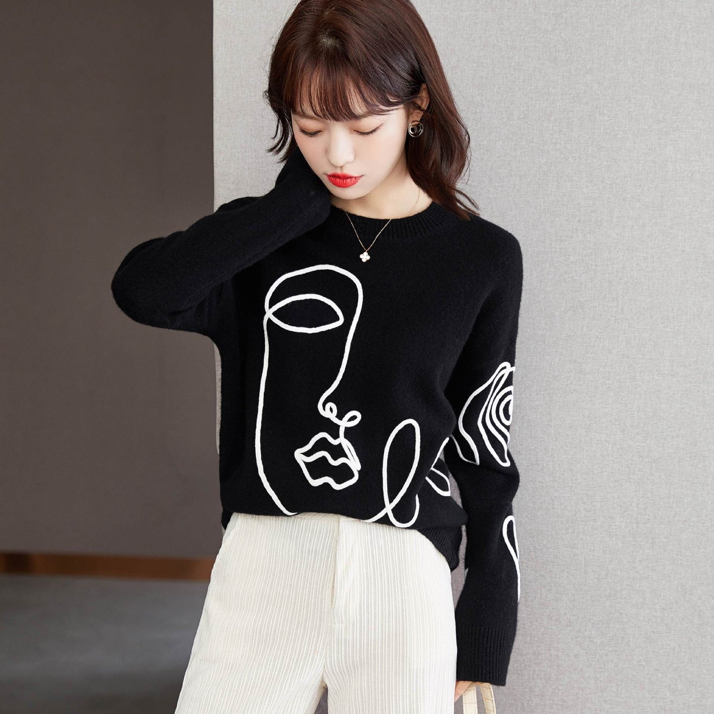 Linda knit shirt with abstract sweater - VEDA AKIRA