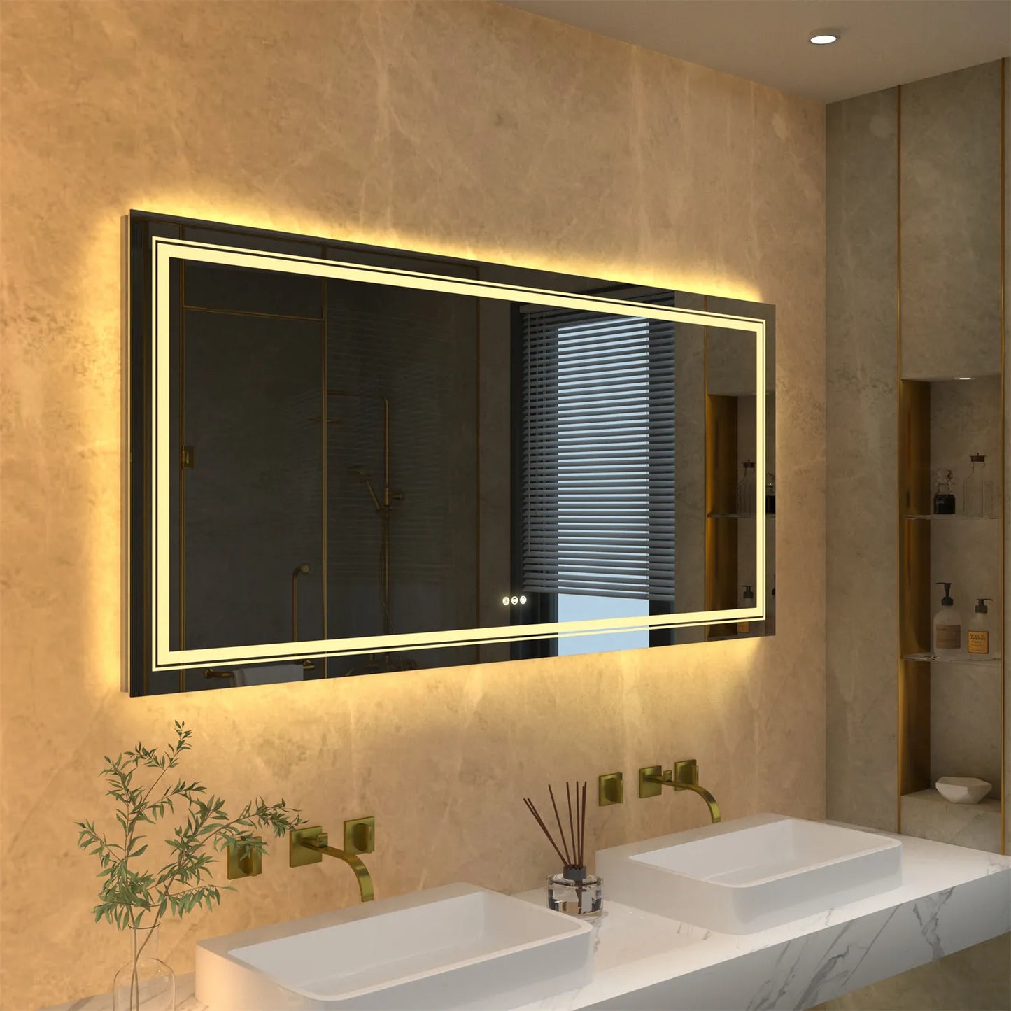 Extra Large Rectangle Bathroom Mirror LED Vanity Dimmable Backlit Anti-Fog - VEDA AKIRA