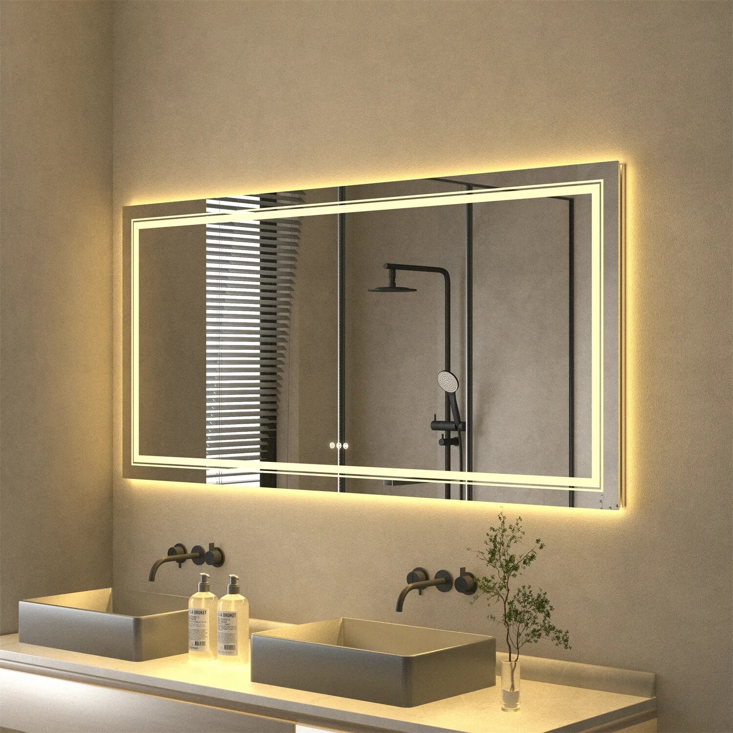 Extra Large Rectangle Bathroom Mirror LED Vanity Dimmable Backlit Anti-Fog - VEDA AKIRA