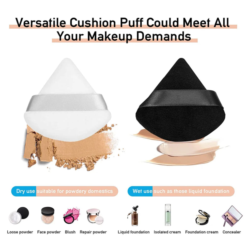 2/6Pcs Triangle Powder Puff Face Makeup Sponge Velvet Cosmetic Puff Blender